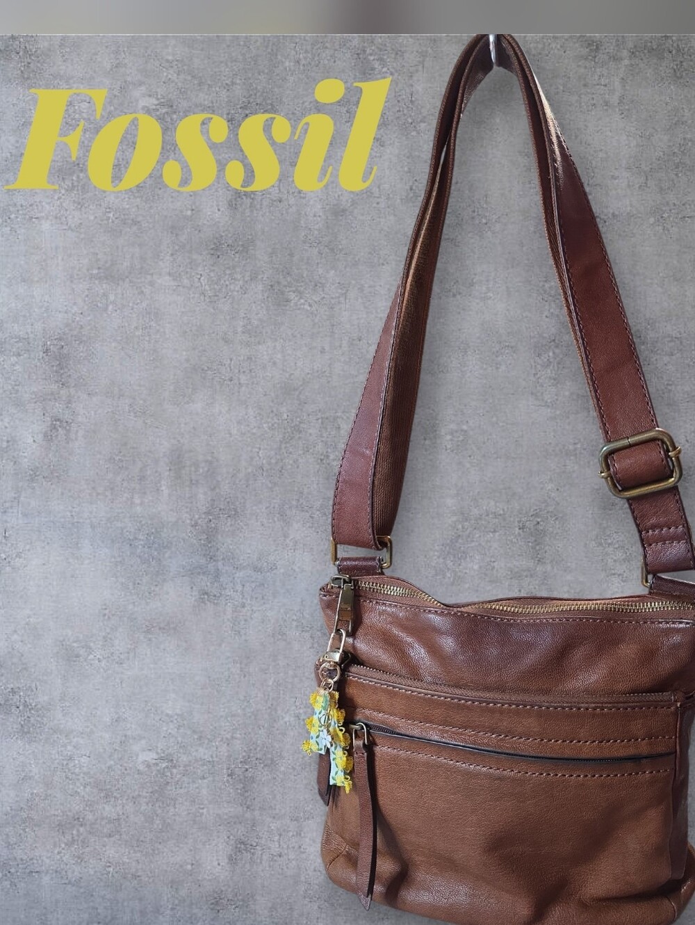 Fossil Preloved Brown Leather Crossbody Bag